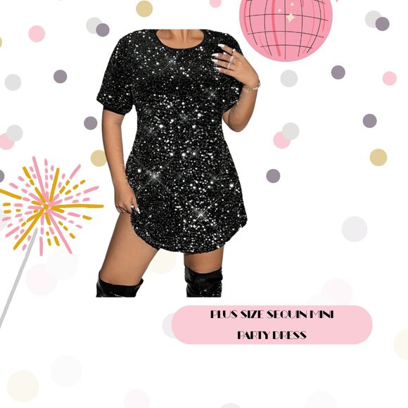 Plus size black sequin mini party dress - Picture 1 of 4